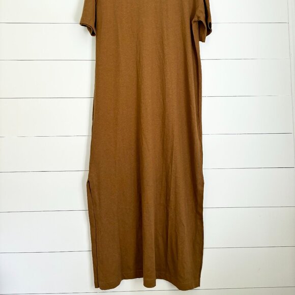 COS olive cotton/linen blend long t-shirt dress with slits on bottom - Picture 2 of 6
